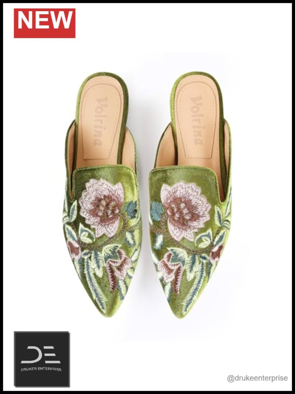 Women's Velvet Embroidered Pointed Toe Mule Slippers, Slip-On Flat Loafers